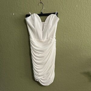 Zara Strapless Cream Ruched Sweetheart Dress